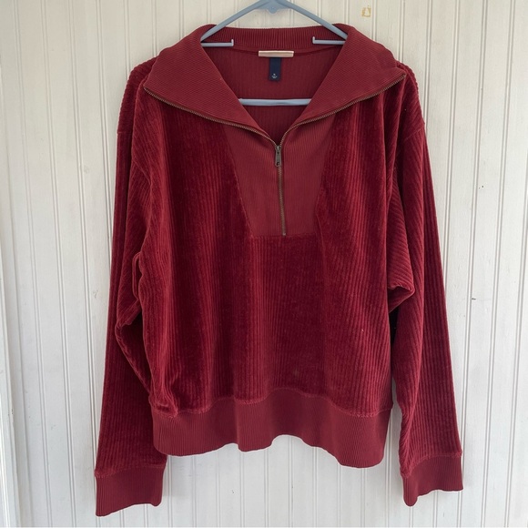 Target Universal Thread Women's Burgundy Wide Ribbed Corduroy Quarter Zip Sz XL - Picture 2 of 9